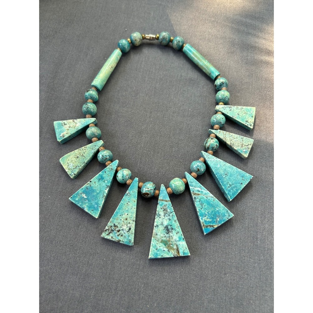 Turquoise* Stone Geometric Triangle Slab Statement Necklace Barrel Clasp 20"